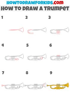 how to draw a trumpet for kids and beginners with step by step drawing instructions