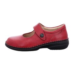 Finn Comfort Laval Women's Shoes - Vibrant Red Discover the perfect blend of style and comfort with the Finn Comfort Laval Women's Shoes in vibrant red. Designed specifically for the fashion-conscious yet comfort-seeking young adult, these shoes feature an anatomically designed footbed that ensures all-day comfort. Ideal for those who value both aesthetics and functionality, the durable construction promises long-lasting wear.  Step into comfort and style with Finn Comfort's trendy yet timeless footwear. Perfect for everyday wear, making each step a statement of style and luxury. Red Leather Flats With Round Toe, Red Slip-on Walking Shoes, Red Leather Shoes With Round Toe, Red Slip-on Flats With Rubber Sole, Red Leather Closed Toe Flats, Classic Red Closed Toe Flats, Red Closed Toe Flats With Leather Sole, Red Walking Shoes With Cushioned Footbed And Round Toe, Red Flats With Rubber Sole And Round Toe