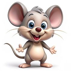 a cartoon mouse is smiling and waving