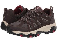 SKECHERS Terrabite - Men's Shoes : Brown : The SKECHERS Terrabite hiking shoe will ensure that your brave any terrain in sporty style with an action leather upper, durable synthetic overlays, mesh cooling panels, and a water-repellent design. Lace-up hiking shoes in an athletic silhouette. Round toe with durable reinforcement at the bumper. Synthetic toe and heel bumper overlays. Rear pull-tab for easy entry. Padded collar and tongue. Side cutout panels with contrast colored trim. Stabilizing he Colored Trim, Mens Skechers, Hiking Shoe, Athletic Looks, Shoes Brown, Skechers Shoes, Sketchers Sneakers, Sporty Style, Hiking Shoes