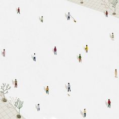 an aerial view of people walking in the snow