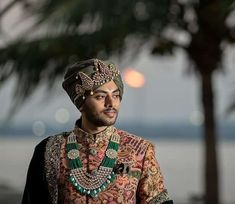 Latest Groom Jewellery Trends And Ideas For The Stylish Grooms! Red And Black Color Palette, Olive Green Lehenga, Asian Couture, Black Color Palette