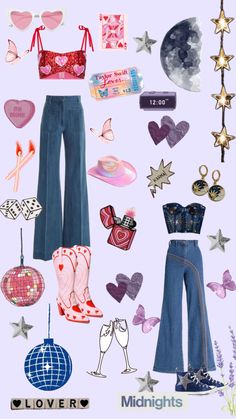 an assortment of clothing and accessories are arranged in the shape of a collage with words above them