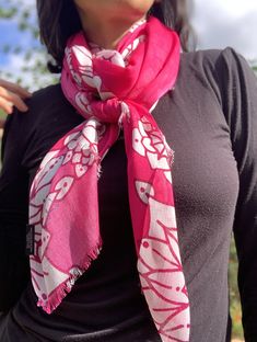 SOAK this affirmation: “Miracles are all around me. I see and receive them with open heart.” Why you need this scarf? The vibrant flower-filled pink scarf is your nudge to notice the miracles of everyday life. Stop waiting for double rainbows & northern lights to feel the Infinite Spirit's presence. Instead, look around you. The new buds, the raindrops on a petal, the smell of fresh coffee - because these everyday moments are nothing but a miracle. And everything is nothing but a perfect manifestation of the Infinite Spirit. Double Rainbows, Notepad Art, Stop Waiting, Pink Scarf, Hand Drawn Pattern, Pink Scarves, A Miracle, Everyday Moments, Fresh Coffee