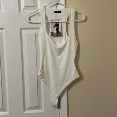 Brand New With Tags Never Worn. White Backless Tank Top For Beach, White Racerback Bodysuit For Summer, Chic White Scoop Neck Bodysuit, White Scoop Neck Bodysuit For The Beach, Leather Bodysuit, Naked Wardrobe, Tank Bodysuit, Pink Bodysuit, V Neck Bodysuit