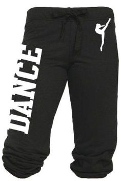 black sweat pants with white logo on the side and word dance written across the bottom