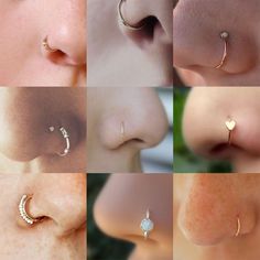 multiple images of nose piercings in different shapes and sizes, including one with a heart