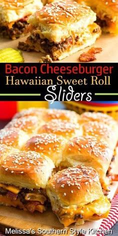 this is an image of bacon cheeseburger hawaiian sweet roll sliders