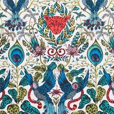 an intricately designed wallpaper with peacocks and flowers