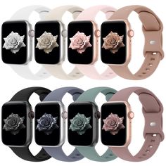 six different colors of apple watch bands with flowers on each side and one flower in the middle