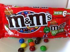 the m & m's candy bar is on display