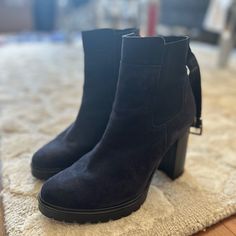 Boots. 4” Heel. .5” Platform Rubber And Super Comfy And Easy To Walk In. Very Comfy. Worn For One Evening So Essentially New!!!! As I Have A Bad Ankle And Cant Wear Heels. My Loss Is Your Gain. Purchased February 2020 And Worn Only One Time. Right Before Barneys Closed. Listed As 7.5 As Say 38 But Def Fit 7.5 Best. No Signs Of Wear. Condition 9.7/10. Only Shows Dirt On Bottom Of Shoe Sole Chic Ankle Strap Heeled Boots With Stacked Heel, Chic Heeled Boots With Ankle Strap And 4-inch Heel, Chic Ankle Strap Heeled Boots With 4-inch Heel, High Heel Boots With 4-inch Heel For Work, 4-inch Heel High Boots For Work, Elegant High Heel Platform Boots, Chic Ankle Strap Boots With 4-inch Heel, Evening Boots With 4-inch Block Heel, Elegant Formal Platform Boots With 4-inch Heel