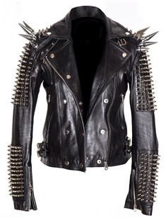 Black Women Genuine Classical Punk Style Leather Jacket Large Spike Silver Studs Material: Genuine Leather Inner: Soft Smooth Lining Design Details: Classic Studded Color: Black Closure: Front Zippered & Button Both Closure Sleeves: Long Sleeves Pockets: Front Zippered Pockets    Construction : Handmade Stitched  Shipping : Fedex Express Shipping 4 to 6 Days For USA, CANADA   Handling Time 10 working Days Spiked Leather Jacket, Rock Punk Style, Style Leather Jacket, Quilted Sleeves, Herren Style, Studded Leather Jacket, Black Punks, Black Patch, Studded Jacket