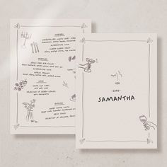 two pieces of paper with drawings on them and the words ahtamai written in black ink