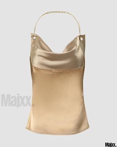 Majxx - Cowl Neck Tank top with Chain Strap Cowl Neck Tank Top, Top With Chain, Flat Heel Boots, Crop Top Dress, Long Sleeve Short Dress, Mid Length Dresses, Lace Design, Sleeveless Tank Top, Heeled Ankle Boots