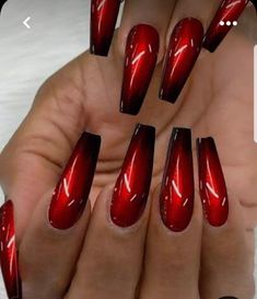 Nails With Black Tips, Nails With Black, Red Ombre Nails, Black Tips, Red Acrylic Nails, Red Nail Designs, Red Nail