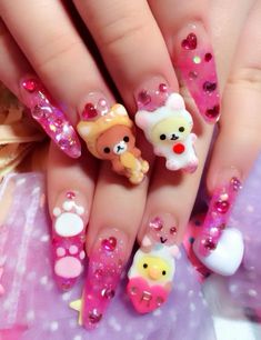 kawaii gyaru nail art via Kawaii nail art, Anime nails, Kawaii nails Gyaru Nails, Kawaii Nail Art, Japan Kawaii, Really Cute Nails, Japanese Nails, Cat Nails, Kawaii Nails