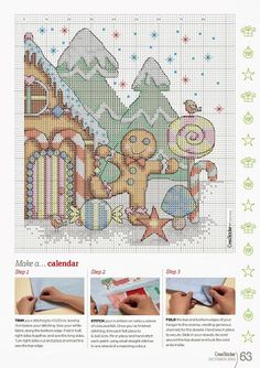 a cross stitch book with pictures of gingerbreads and other things on it, including the