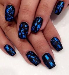 Black And Blue Gel Nails, Royal Blue Short Nails, Royal Blue And Black Nails, Dark Blue And Black Nails, Black Nails Short, Pretty Fingers, Hoco Nails, Royal Blue Nails, Blue Gel Nails