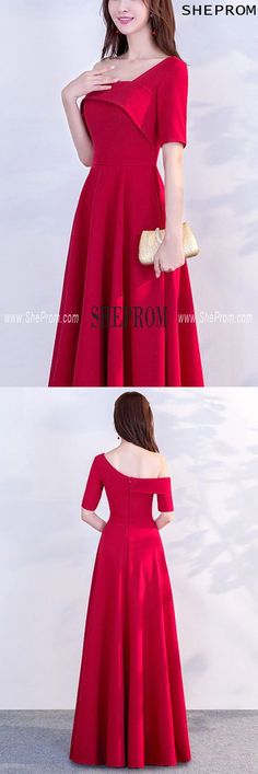 Buy Asymmetrical Shoulder Burgundy Long Party Dress With Sleeves id#S1753 at SheProm. SheProm.com is an online store with thousands of formal dresses. Shop 100% authentic prom dresses with free standard shipping. Long Party Dress, Dress With Sleeves, For Wedding Dress, Bridal Party Dresses, Gowns Of Elegance, Dress Formal