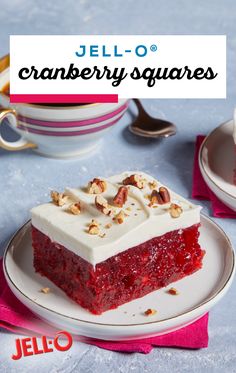 a slice of jello - o cranberry squares on a plate