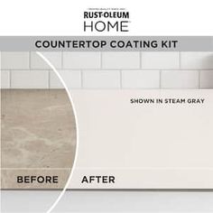 the countertop coating kit is shown before and after it's being painted white