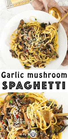 garlic mushroom spaghetti with mushrooms and parmesan cheese