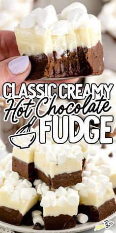 Hot Chocolate Fudge Hot Chocolate Fudge Recipe, Pecan Pie Cheesecake Recipe, Party Ideas Games, Cake Batter Fudge, Milk Chocolate Fudge, Classic Hot Chocolate, Hot Chocolate Fudge, Pecan Pie Cheesecake, White Chocolate Fudge