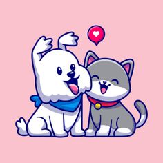 two cartoon dogs and a cat on a pink background with the words i love you