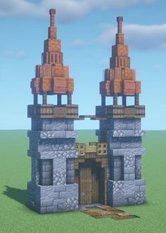 an image of a small castle made out of blocks and bricks with two towers on top