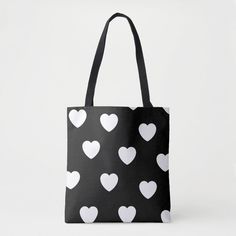 Black and White Cute Simple Heart Pattern Pattern Aesthetic, Black And White Heart, Trendy Tote Bags, Tote Bag Black, Tote Pattern, Kids Stationery, Perfect Tote Bag, Hair Accessories Jewelry, Trendy Tote