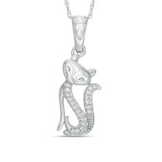 Sleek and frisky, this retro cat fashion pendant strikes a sparkling pose. Crafted in cool 10K white gold, this pretty kitty is an alluring diamond-accented design she'll adore. Polished to a bright shine, the dainty pet suspends along an 18.0-inch rope chain that secures with a spring-ring clasp. Pretty Kitty, Cat Pendant, Fashion Pendant, Cat Fashion, Retro Cats, Cat Pendants, Pretty Cats, Rope Chain, Diamond Stone