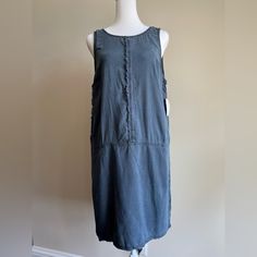 Ebony (Dark Gray) In Color, Purposeful Distressing-Fraying On The Sides, Front, And Bottom Of The Dress, Low V-Shaped Back With Tie, New With Tags And Never Worn, Has Pockets, 100% Tencel-Lyocell Pink Plaid Dress, Tencel Dress, Midi Dress Navy, Womens Tunic Dress, Cami Midi Dress, Belted Midi Dress, Travel Dress, Sleeveless Midi Dress, Navy Midi Dress