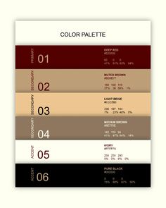 the color palette is shown in different colors and sizes, including red, brown, black,