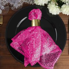 20x20Inch Fuchsia Premium Sequin Cloth Dinner Napkin | Reusable Linen Party Restaurant, Restaurant Dinner, Dinner Party Decorations, Cloth Dinner Napkins, Net Fabric, Party Napkins, Table Napkins, Wedding Napkins, Glitz And Glam