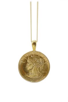 THE LIBERTY Medallion Necklace African American Names, African Gold, Ankh Necklace, Cross Earrings Studs, American Coins, Coin Design, Gold Coin Necklace, Lady Liberty, American Woman