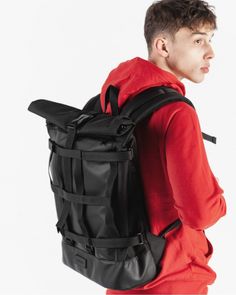 "A versatile daypack with a comfortable, breathable backpanel and shoulder straps is designed and engineered for everyday carry. A durable and easy to use pack for outdoor enthusiasts. HIGHLIGHTS: ✔️ Improved back ventilation ✔️ 3 more pockets - one pocket on the front to stow your phone or documents and the other two on the sides to quickly access to the main compartment without unrolling ✔️ All zippers are replaced with rubberized ones to avoid water leaking ✔️ S-curve shoulder straps are anat Backpack Rolltop, Mens Rucksack, Cool Backpacks For Men, Camping Rucksack, Leather Backpack Women, Backpack For Travel, Cotton Backpack, Mesh Backpack, Laptop Backpack Women