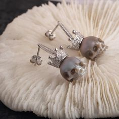 Skull carved pearl earring sterling silver ivory freshwater | Etsy Carved Pearl, Handmade Skulls, Gift For Wedding, Handmade Earring, Magical Jewelry, Skull Carving, Skull Jewelry, Pearl Earring, Skull Earrings