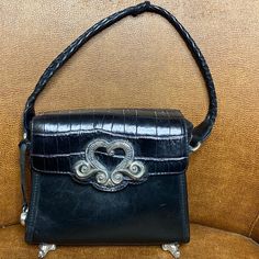 Black Brighton Amora Limited Edition Vintage Handbag With Silver Accents..Leather.. Footed.Short Handle Never Used Looks Brand New Brighton Purses, Brighton Bags, Vintage Handbag, Silver Accents, Vintage Handbags, Limited Editions, Brighton, Black Silver, Limited Edition