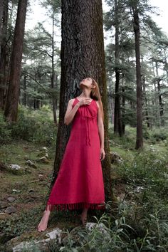 Beautiful red Ahimsa silk dress with handmade fringe Soft and light fabric with rustic texture. Two strings on the shoulders and two loops on the back makes it perfectly adjustable for body shape and size. Perfectly fitting sizes from S to M. Also available in off white, beige and black. https://www.etsy.com/listing/829486694/off-white-ahimsa-silk-fringe-dress?ref=shop_home_active_62&frs=1&cns=1 https://www.etsy.com/listing/799057855/black-ahimsa-silk-fringe-dress-organic?ref=shop_home_a Red Fringe Dresses For Summer, Red Fringe Summer Dress, Red Tasseled Maxi Dress For Summer, Red Maxi Dress With Tassels For Summer, Red Bohemian Dress With Tassels, Red Summer Dress With Tassels, Red Fringe Dress For Spring, Spring Red Fringe Dress, Wedding Boho Dress