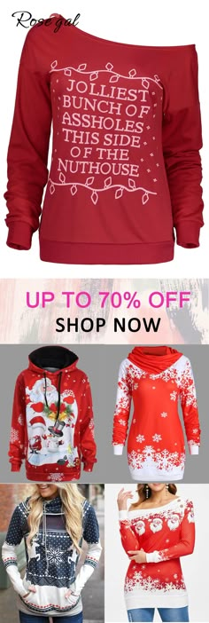 Free shipping over $45, up to 70% off, Rosegal Christmas tops holiday style Christmas outfits fall outfits for women cold shoulder hoodies sweatshirts | #rosegal #tops #Christmas #sweatshirts Christmas Outfit Women, Diy Christmas Outfit, Funny Christmas Outfits, Fall Outfits For Women, Christmas Outfits Women, Ugly Sweater Party, Rose Gal, In Your Face, Christmas Tops