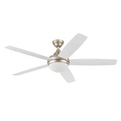 a ceiling fan with two white blades