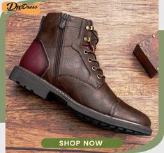 Brown Fashion Casual Cross Straps Contrast Zipper Round Leather Shoes Casual Brown Martin Boots With Zipper, Round Leather, Brown Fashion, Cross Straps, Fashion Casual, Leather Shoes, Casual Fashion, Zipper, Leather