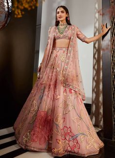 Onion Pink, Ridhi Mehra, Raw Silk Lehenga, Carnation Pink, Minimalist Bride, Embroidered Crop Tops, Net Lehenga, Red Lehenga