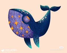 a drawing of a blue whale with stars on it's tail