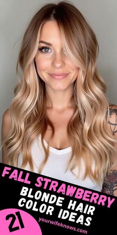 Revamp your look for fall 2024 with 40 gorgeous strawberry blonde hair ideas! From subtle light shades to bold dark hues, explore a variety of styles including ombre, balayage, and highlights. Perfect for straight, curly, or short hair, these ideas will inspire your next hair transformation. Add a touch of copper red for a vibrant twist or keep it classic with soft balayage caramel. No matter your preference, these strawberry blonde hair ideas will keep you stylish all season long. Light Brown To Strawberry Blonde Hair, Strawberry Blonde Partial Balayage, Strawberry Blonde For Fall, Ombre Strawberry Blonde Hair, Low Lights On A Strawberry Blonde, Goldwell Strawberry Blonde Formula, From Copper To Blonde Hair, Strawberry And Blonde Highlights, Strawberry Blonde Root Smudge