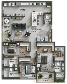 the floor plan for a two bedroom apartment with an attached kitchen and living room area