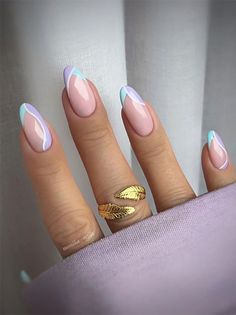 Pastel Nails Designs Almond, Acrylic Nail French Tip Color, Cute Gel Nails For Summer French Tips, Cute Pastel Nail Ideas, Spring Tip Nails, Oval Nails Designs Spring, Color French Nails Summer, Pastel Tips Nails, Cool French Nails