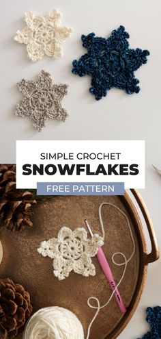 Simple Crochet Snowflakes (Free Pattern   Tutorial) Crochet Yarn Snowflake Pattern, Crochet Lace Snowflake, Christmas Crochet Snowflakes, Crochet Projects No Stuffing, Crochet Christmas Gifts For Kids Free Pattern, Free Crochet Pattern Snowflake, Crochet Christmas Ornaments Snowflake, Simple Crochet Snowflake Pattern, Crochet Snowflake Ornaments Free Pattern