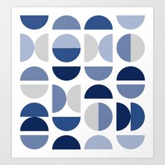 a blue and white art print with circles